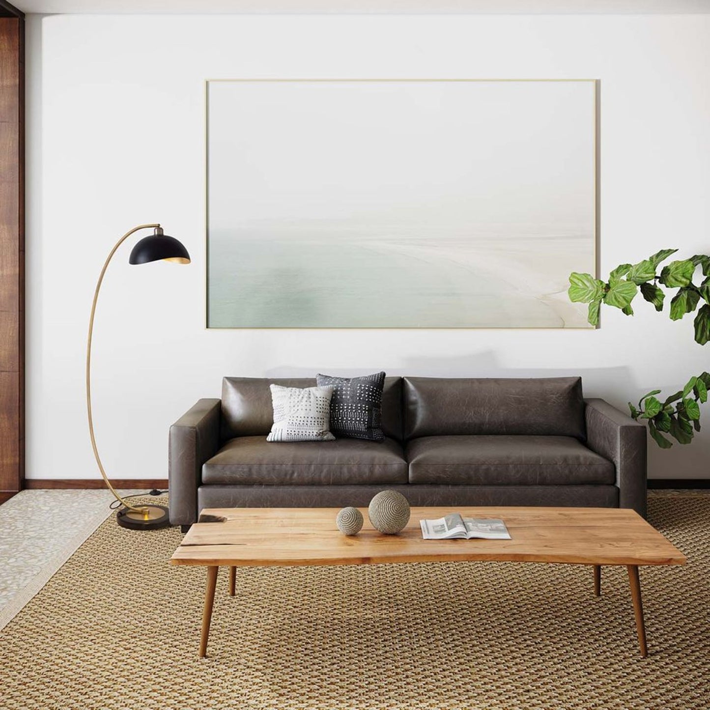 Nova California Luna Bella 24in 1-Light Chairside Arc Floor Lamp | Mid-Century Modern Weathered Brass Matte Black and Gold-Leaf | Model 2110744BG