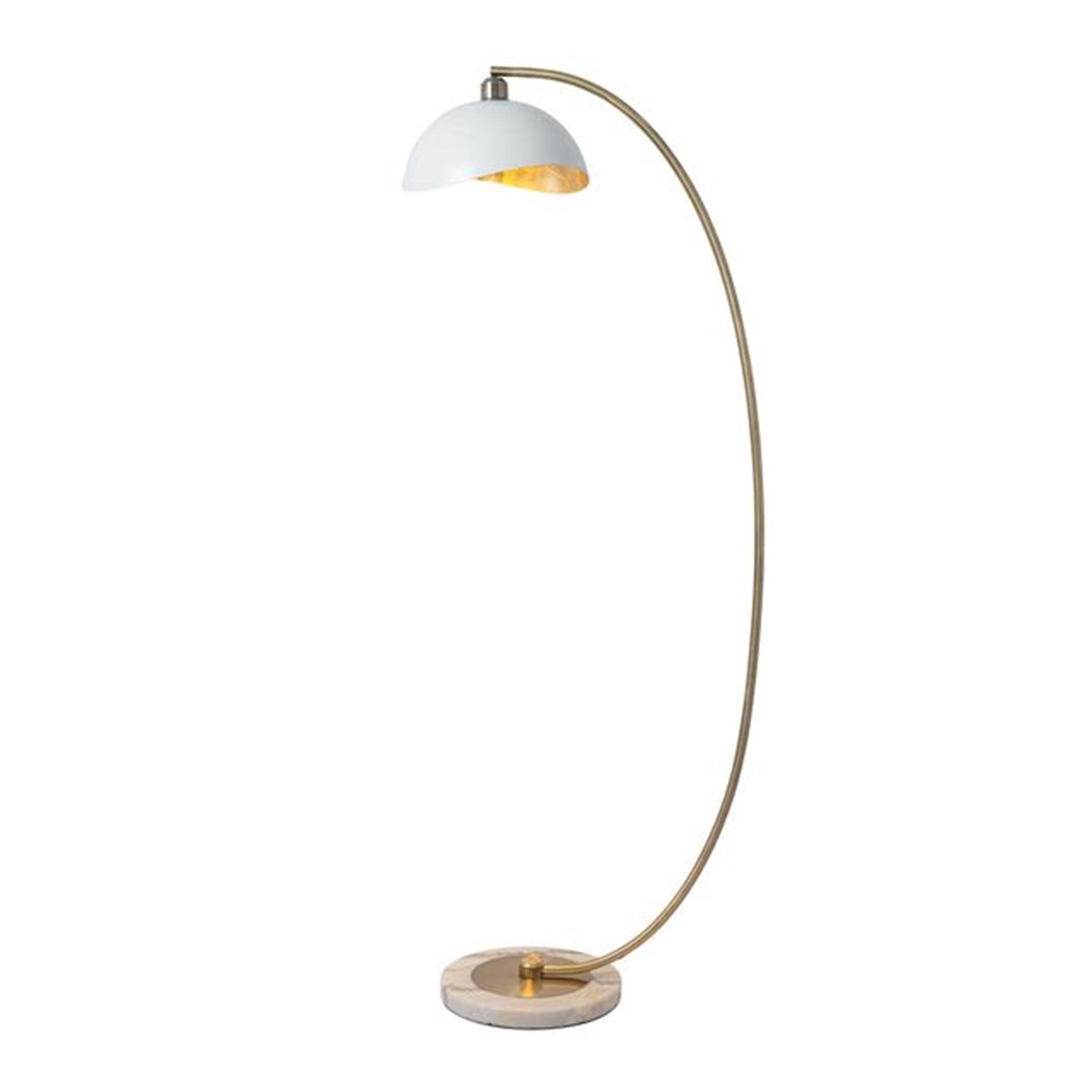 Nova California Luna Bella 24in 1-Light Chairside Arc Floor Lamp | Mid-Century Modern Weathered Brass White and Gold-Leaf Metal | Model 2110744WG