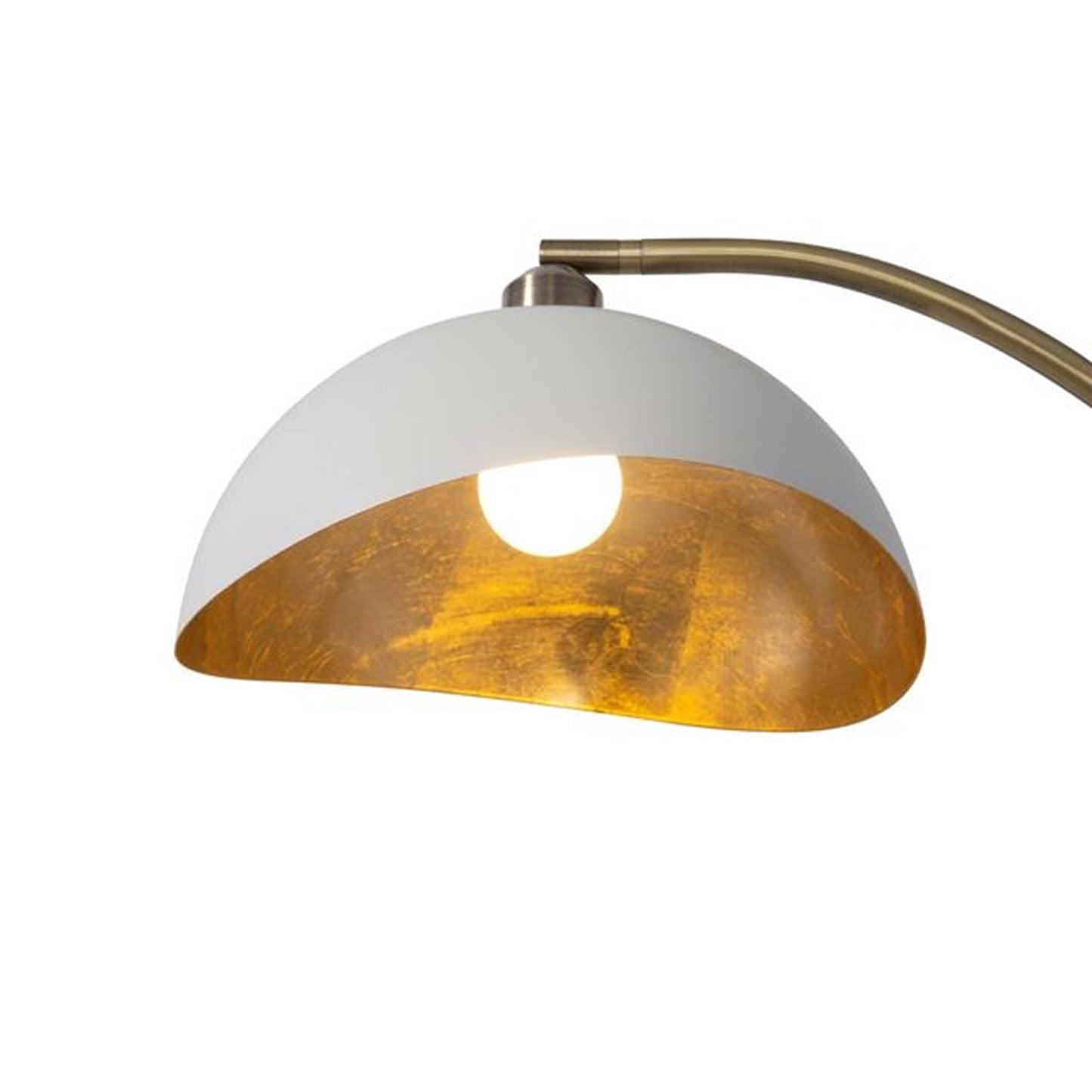 Nova California Luna Bella 24in 1-Light Chairside Arc Floor Lamp | Mid-Century Modern Weathered Brass White and Gold-Leaf Metal | Model 2110744WG