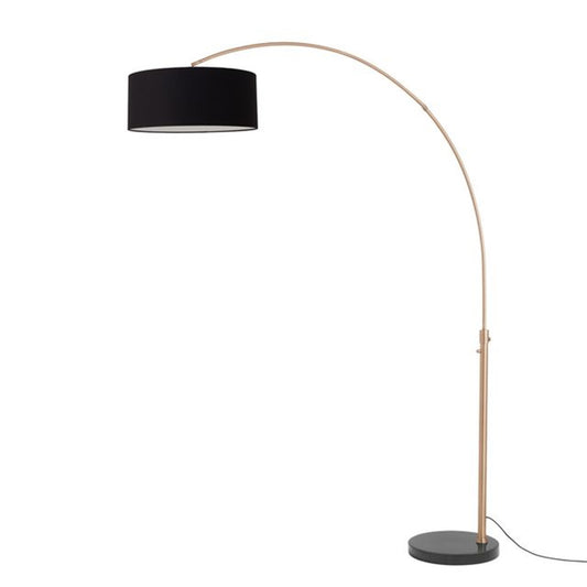 Nova California Float 92in 1-Light Arc Lamp | Industrial Weathered Brass and Black Linen Shade | Living Room & Bedroom | Model 2110818BK