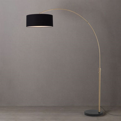 Nova California Float 92in 1-Light Arc Lamp | Industrial Weathered Brass and Black Linen Shade | Living Room & Bedroom | Model 2110818BK