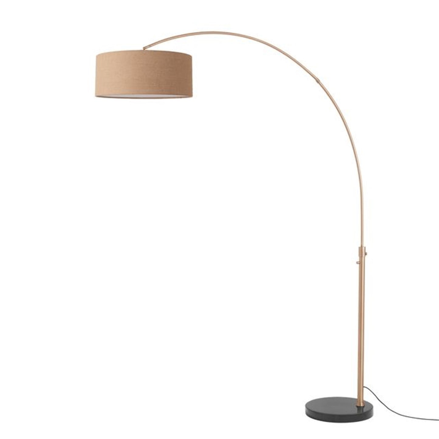 Nova California Float 92in 1-Light Arc Lamp | Modern Weathered Brass and Natural Burlap Linen Shade | Living Room & Bedroom | Model 2110818BU