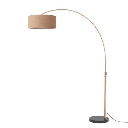 Nova California Float 92in 1-Light Arc Lamp | Modern Weathered Brass and Natural Burlap Linen Shade | Living Room & Bedroom | Model 2110818BU