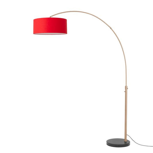 Nova California Float 92in 1-Light Arc Lamp | Industrial Weathered Brass and Crimson Red Linen Shade | Living Room & Bedroom | Model 2110818CR