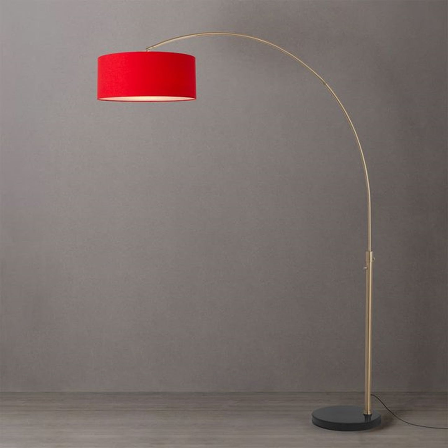 Nova California Float 92in 1-Light Arc Lamp | Industrial Weathered Brass and Crimson Red Linen Shade | Living Room & Bedroom | Model 2110818CR