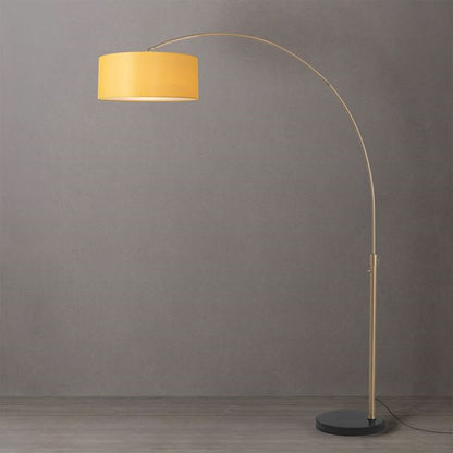 Nova California Float 92in 1-Light Arc Lamp | Modern Weathered Brass and Mustard Linen Shade | Living Room & Bedroom | 1500 Lumens | Model 2110818MU