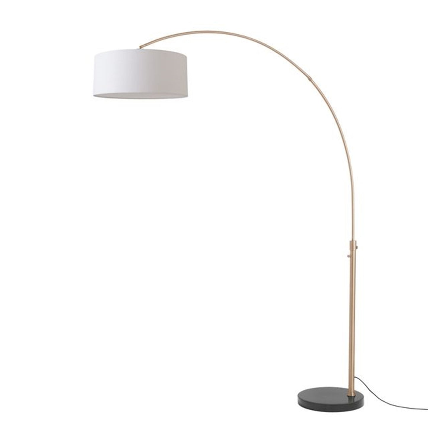 Nova California Float 92in 1-Light Arc Floor Lamp | Modern Weathered Brass and Black Marble with White Linen Drum Shade | Living | Model 2110818WH