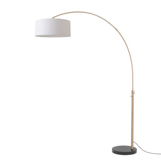 Nova California Float 92in 1-Light Arc Floor Lamp | Modern Weathered Brass and Black Marble with White Linen Drum Shade | Living | Model 2110818WH