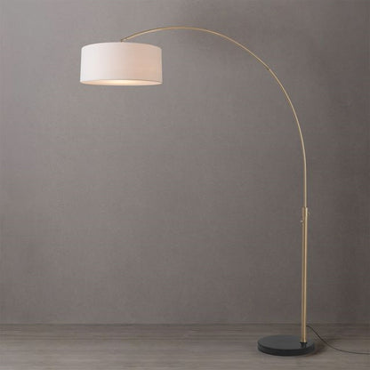 Nova California Float 92in 1-Light Arc Floor Lamp | Modern Weathered Brass and Black Marble with White Linen Drum Shade | Living | Model 2110818WH