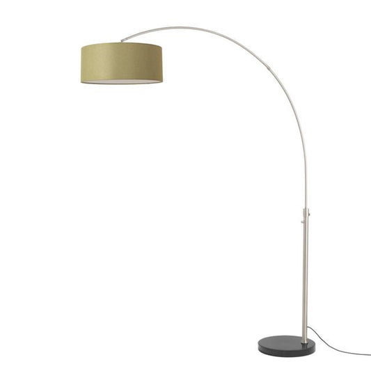 Nova California Float 92in 1-Light Arc Lamp | Modern Satin Nickel Steel and Avocado Linen Shade | Living Room & Reading Area | Model 2110819AV