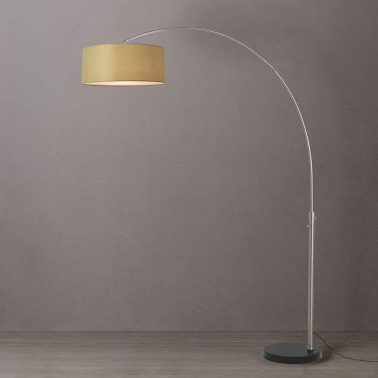 Nova California Float 92in 1-Light Arc Lamp | Modern Satin Nickel Steel and Avocado Linen Shade | Living Room & Reading Area | Model 2110819AV