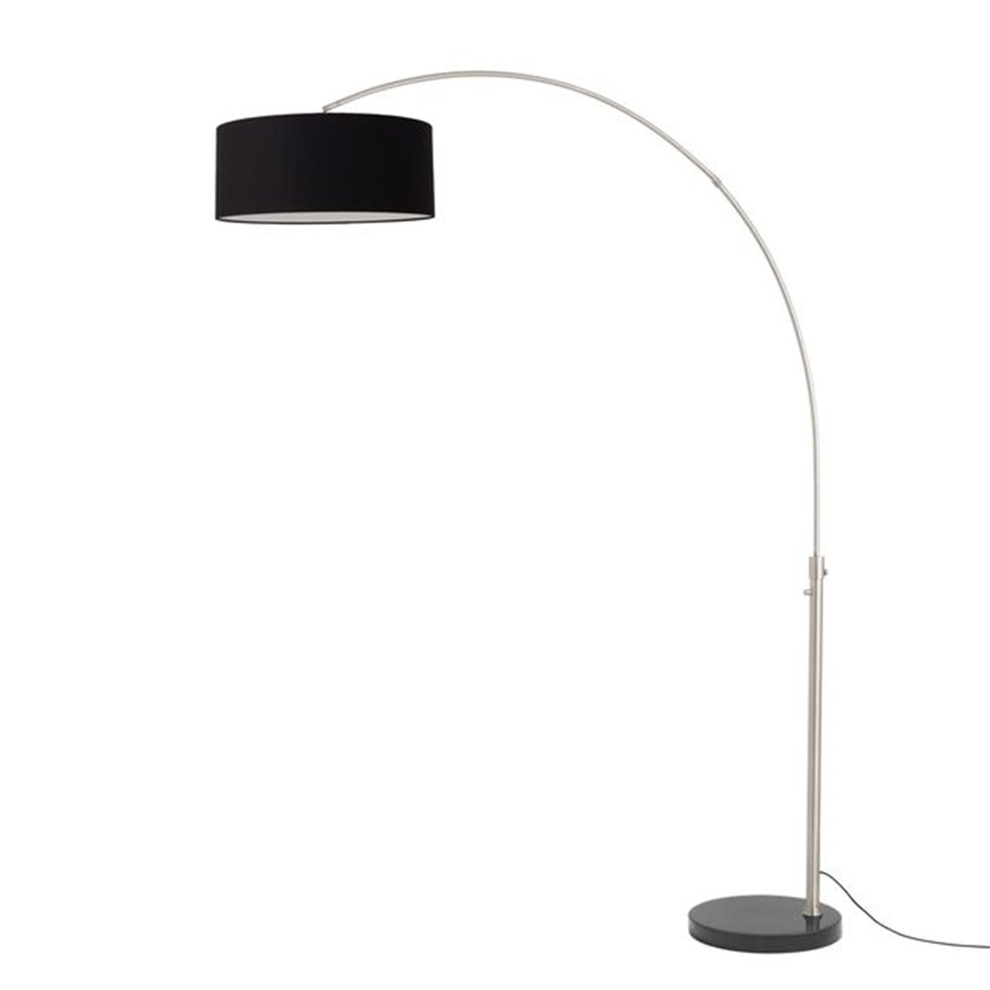 Nova California Float 92in 1-Light Arc Lamp | Modern Satin Nickel Steel and Black Linen Shade | Living Room & Reading Area | Model 2110819BK
