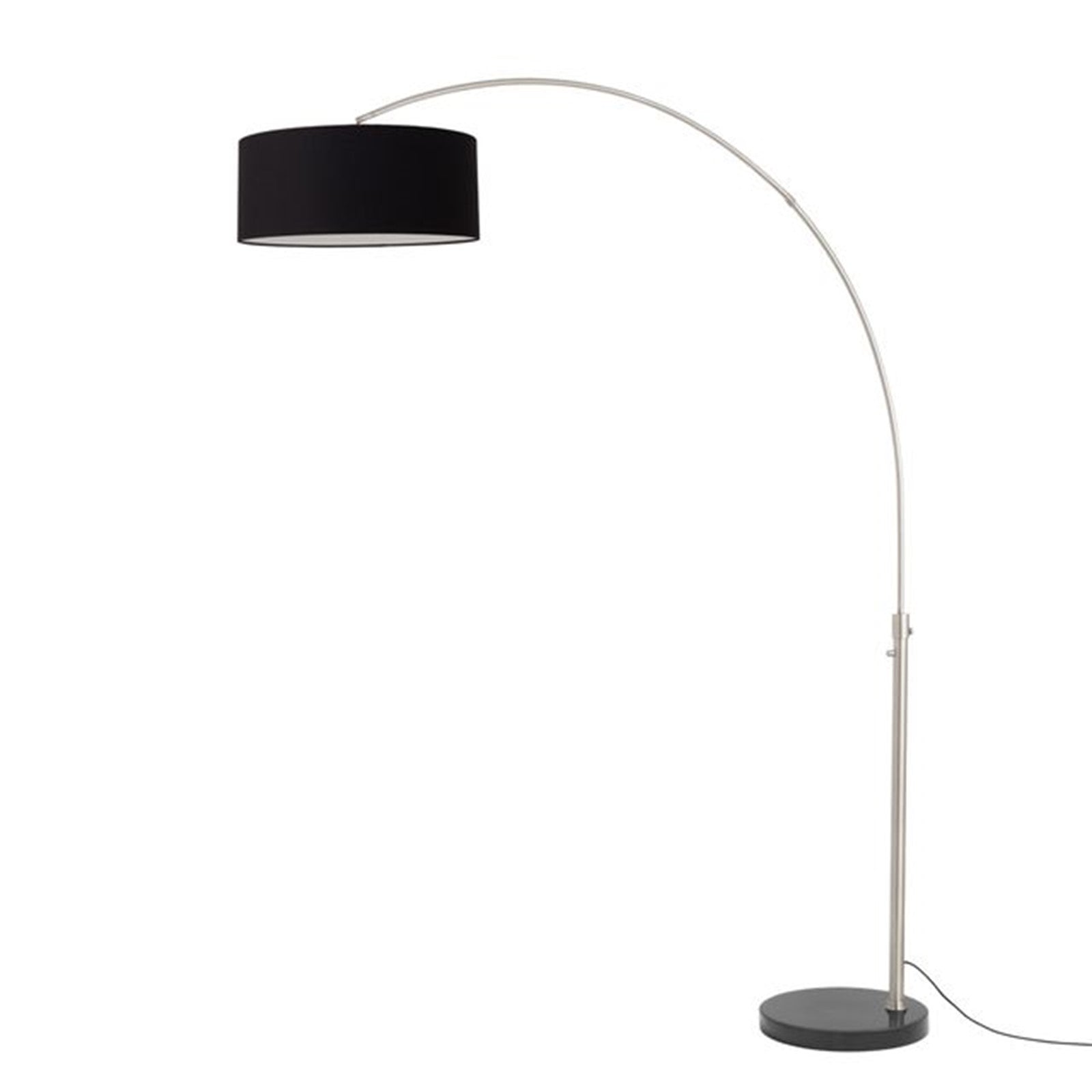 Nova California Float 92in 1-Light Arc Lamp | Modern Satin Nickel Steel and Black Linen Shade | Living Room & Reading Area | Model 2110819BK