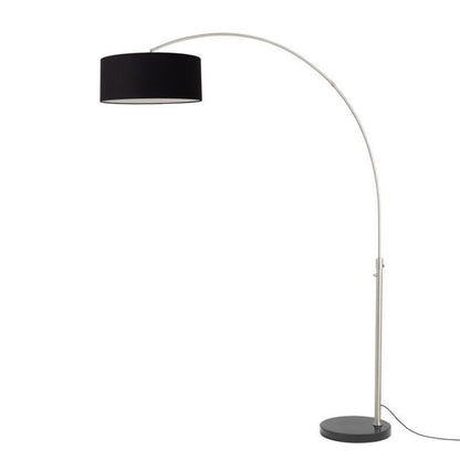 Nova California Float 92in 1-Light Arc Lamp | Modern Satin Nickel Steel and Black Linen Shade | Living Room & Reading Area | Model 2110819BK