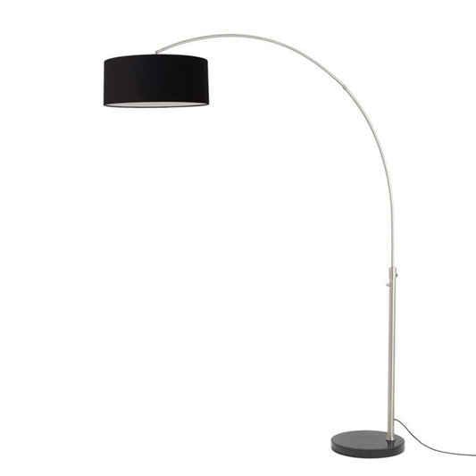 Nova California Float 92in 1-Light Arc Lamp | Modern Satin Nickel Steel and Black Linen Shade | Living Room & Reading Area | Model 2110819BK