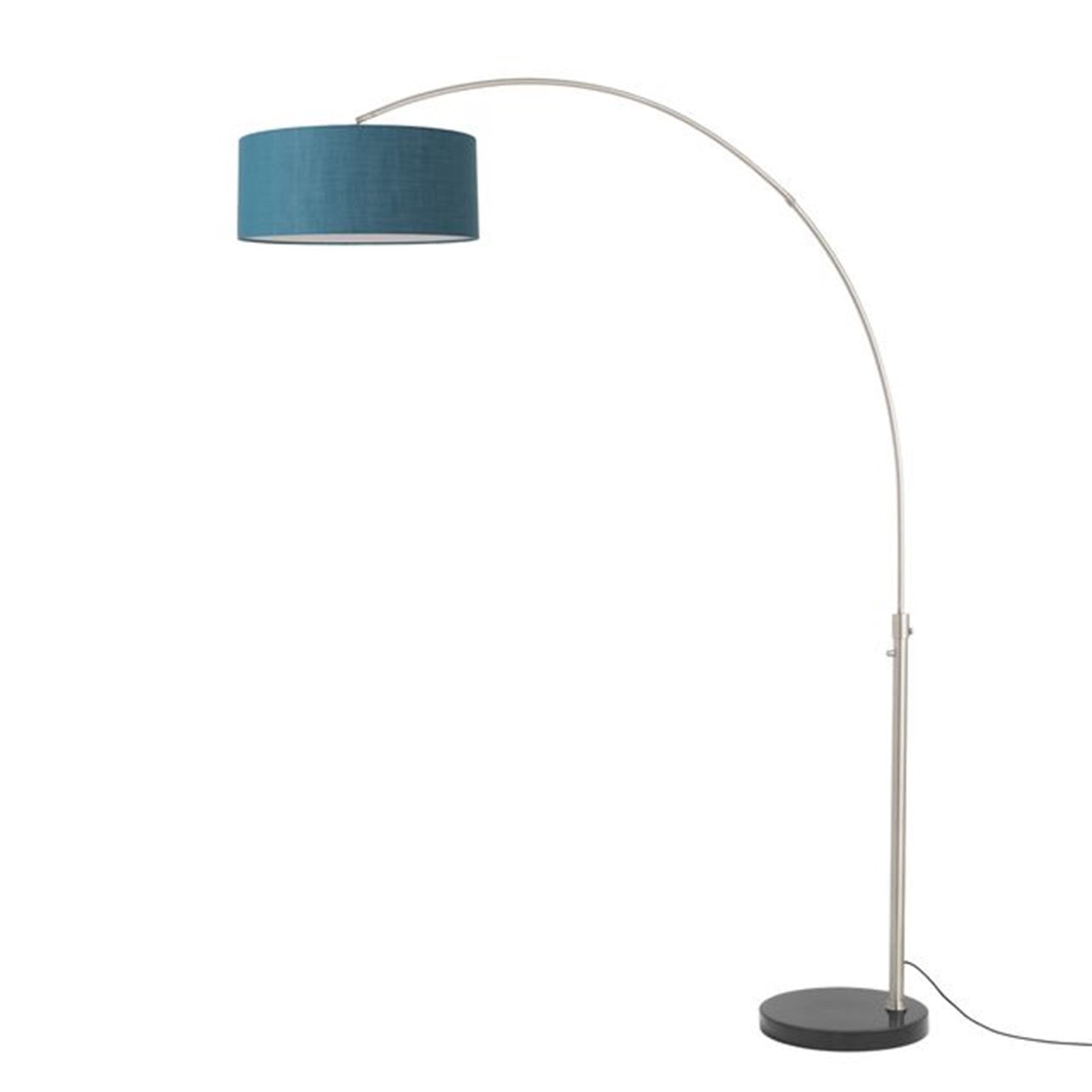 Nova California Float 92in 1-Light Arc Lamp | Modern Satin Nickel Steel and Pool Blue Linen Shade | Living Room & Reading Area | Model 2110819BL