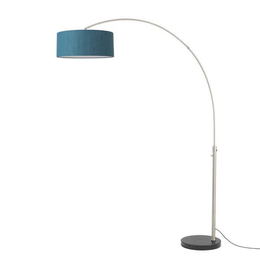 Nova California Float 92in 1-Light Arc Lamp | Modern Satin Nickel Steel and Pool Blue Linen Shade | Living Room & Reading Area | Model 2110819BL