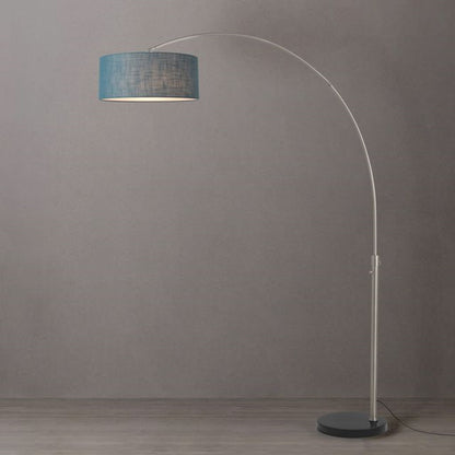 Nova California Float 92in 1-Light Arc Lamp | Modern Satin Nickel Steel and Pool Blue Linen Shade | Living Room & Reading Area | Model 2110819BL