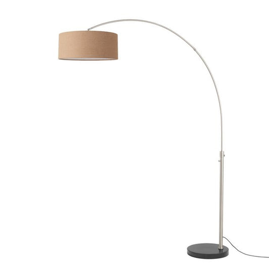 Nova California Float 92in 1-Light Arc Lamp | Modern Satin Nickel and Natural Burlap Linen | Living Room & Reading Nook | Model 2110819BU
