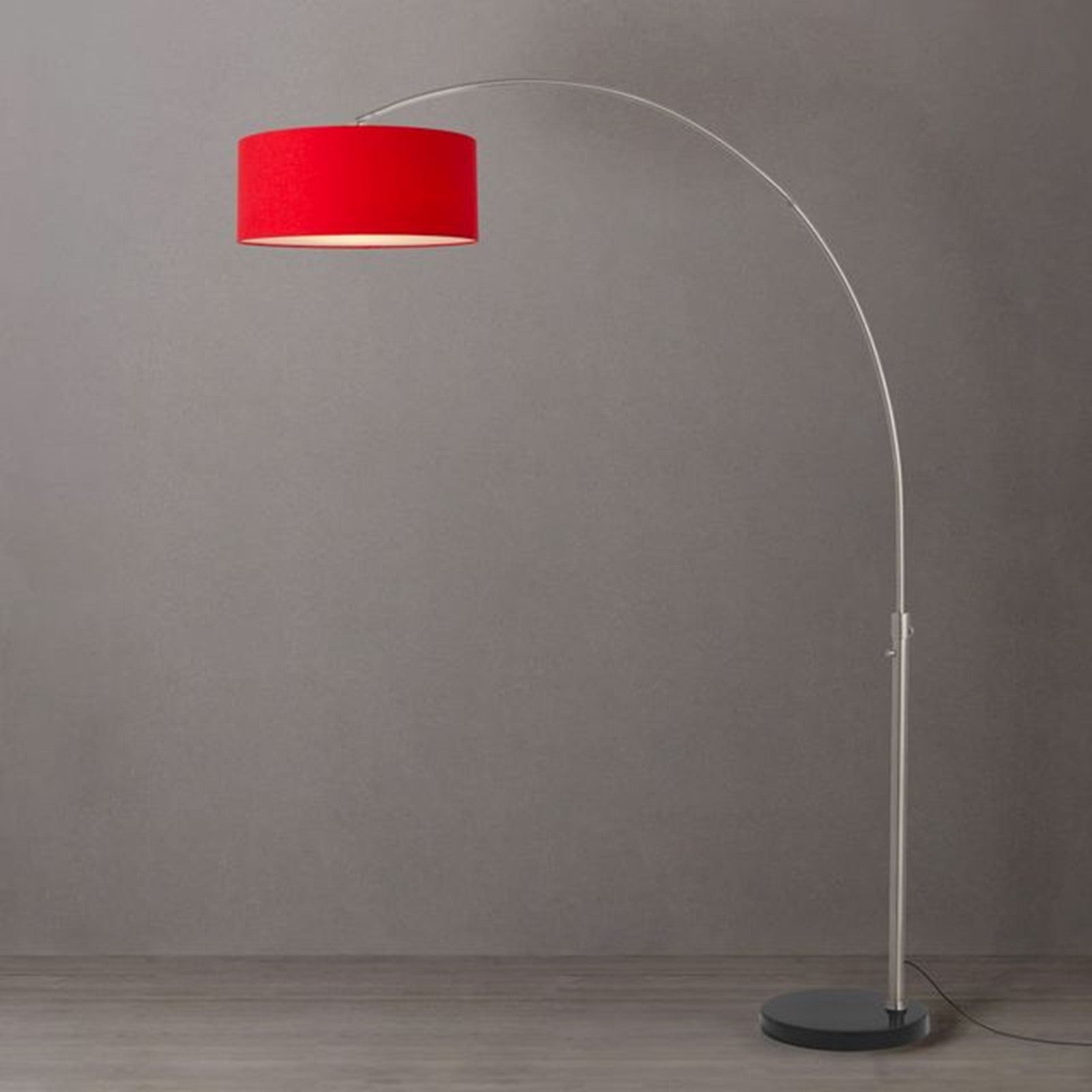 Nova California Float 92in 1-Light Arc Lamp | Modern Satin Nickel and Crimson Red Linen | Living Room & Reading Nook | Model 2110819CR