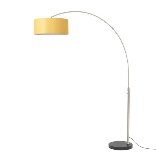 Nova California Float 92in 1-Light Arc Lamp | Modern Satin Nickel and Mustard Linen | Living Room & Reading Nook | 68 x 18 x 92 in | Model 2110819MU