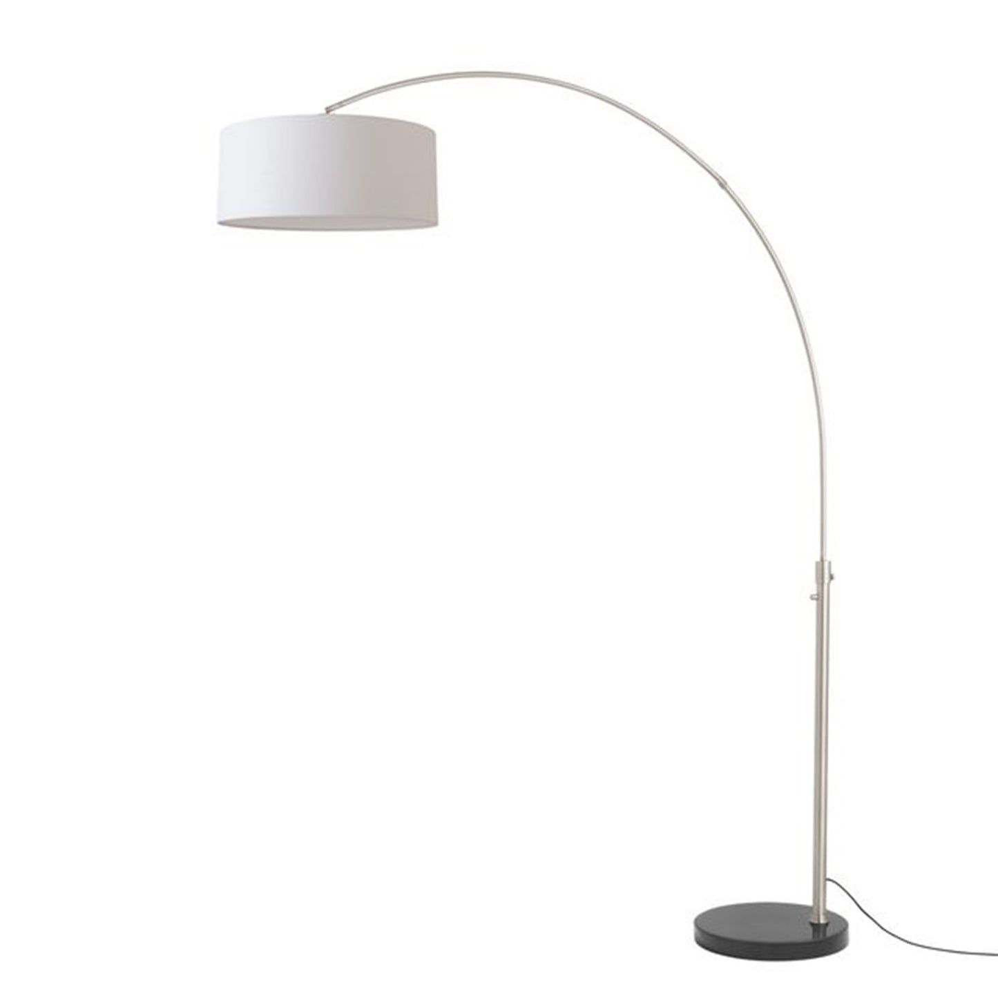 Nova California Float 92in 1-Light Arc Lamp | Satin Nickel and White Linen Shade | Living Room & Bedroom | 1500 Lumens, 2700K | Model 2110819WH