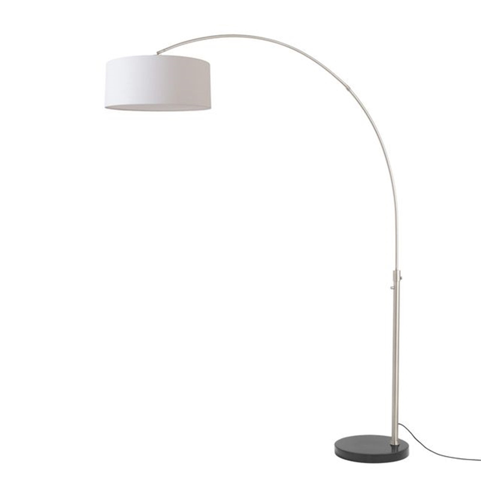 Nova California Float 92in 1-Light Arc Lamp | Satin Nickel and White Linen Shade | Living Room & Bedroom | 1500 Lumens, 2700K | Model 2110819WH