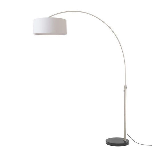 Nova California Float 92in 1-Light Arc Lamp | Satin Nickel and White Linen Shade | Living Room & Bedroom | 1500 Lumens, 2700K | Model 2110819WH