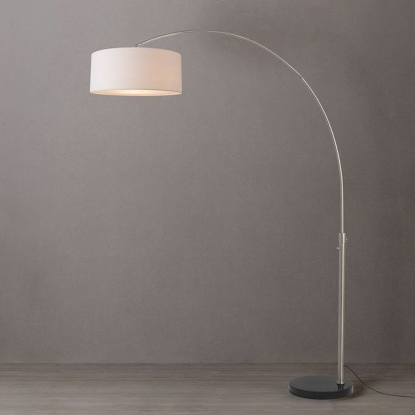 Nova California Float 92in 1-Light Arc Lamp | Satin Nickel and White Linen Shade | Living Room & Bedroom | 1500 Lumens, 2700K | Model 2110819WH