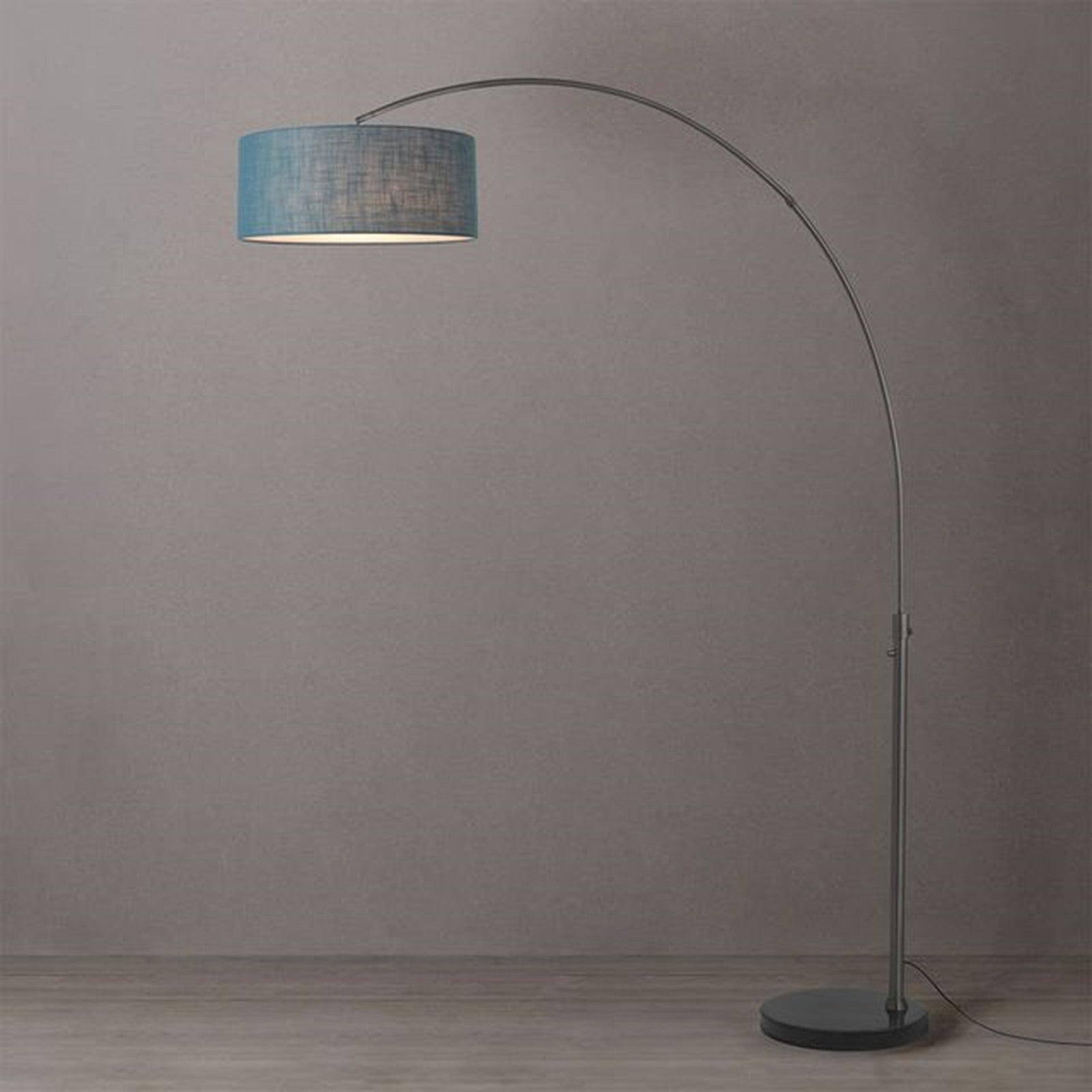 Nova California Float 92in 1-Light Arc Lamp | Industrial Black Nickel and Pool Blue Linen | Living Room & Bedroom | 68 x 18 x 92 in | Model 2110820BL