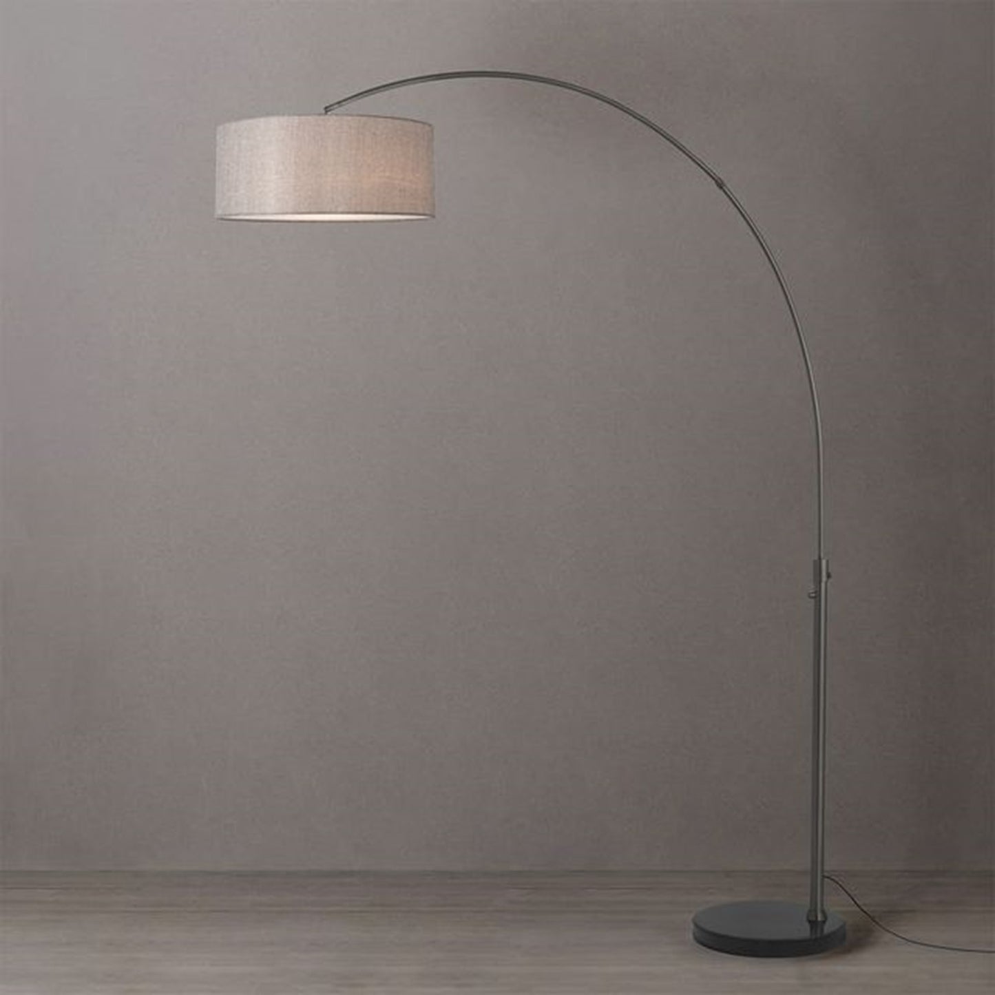 Nova California Float 92in 1-Light Arc Lamp | Industrial Black Nickel and Cashmere Gray Linen | Living Room & Bedroom | Model 2110820CG