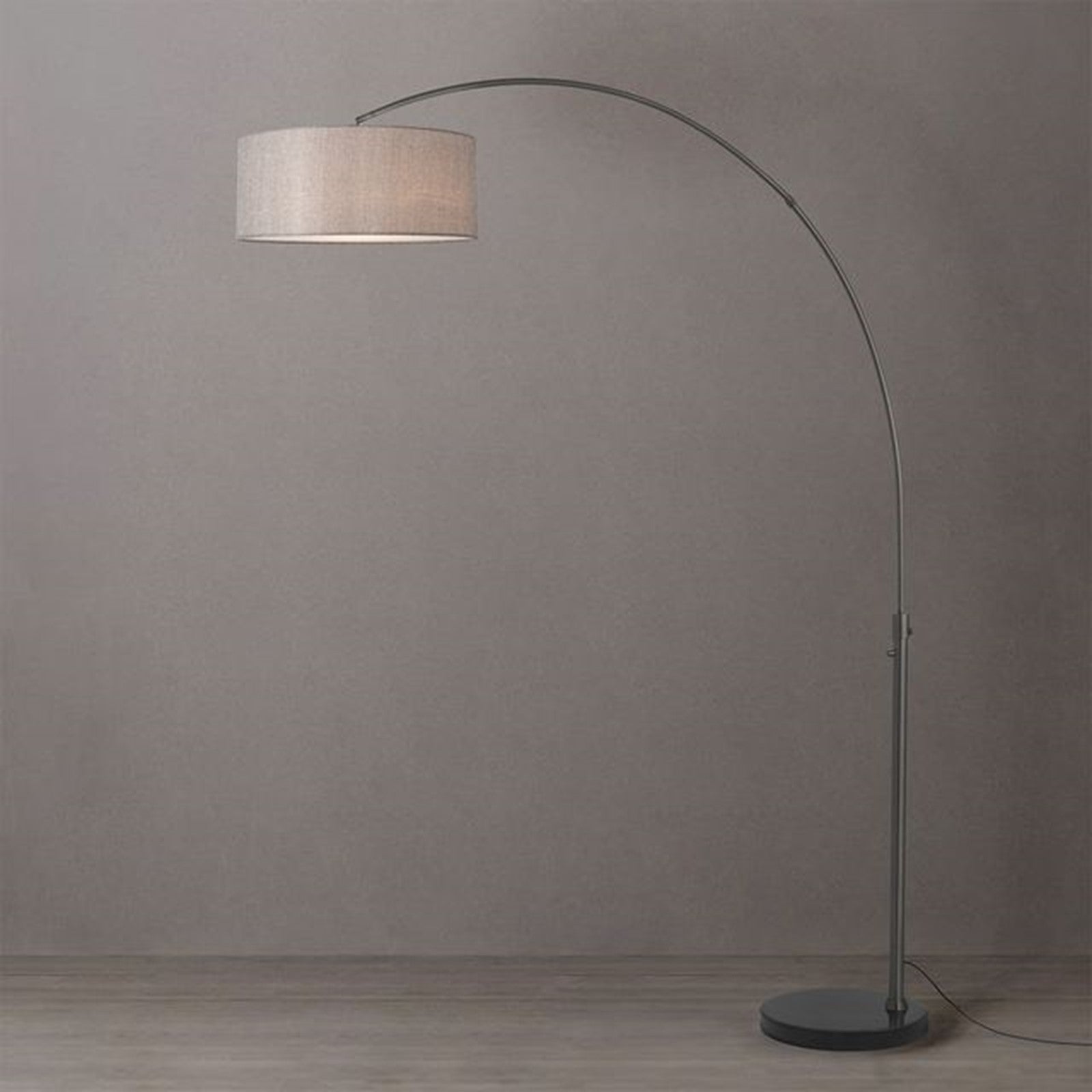 Nova California Float 92in 1-Light Arc Lamp | Industrial Black Nickel and Cashmere Gray Linen | Living Room & Bedroom | Model 2110820CG