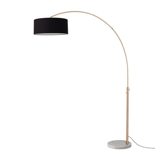 Nova California Float 92in 1-Light Arc Lamp | Modern Weathered Brass and Cashmere Gray Linen Shade | Living Room & Reading | Model 2110821BK