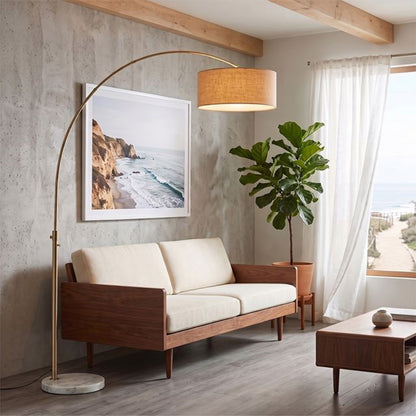 Nova California Float 92in 1-Light Arc Lamp | Industrial Weathered Brass and Burlap Linen | Living Room & Reading | 68 x 18 x 92 in | Model 2110821BU