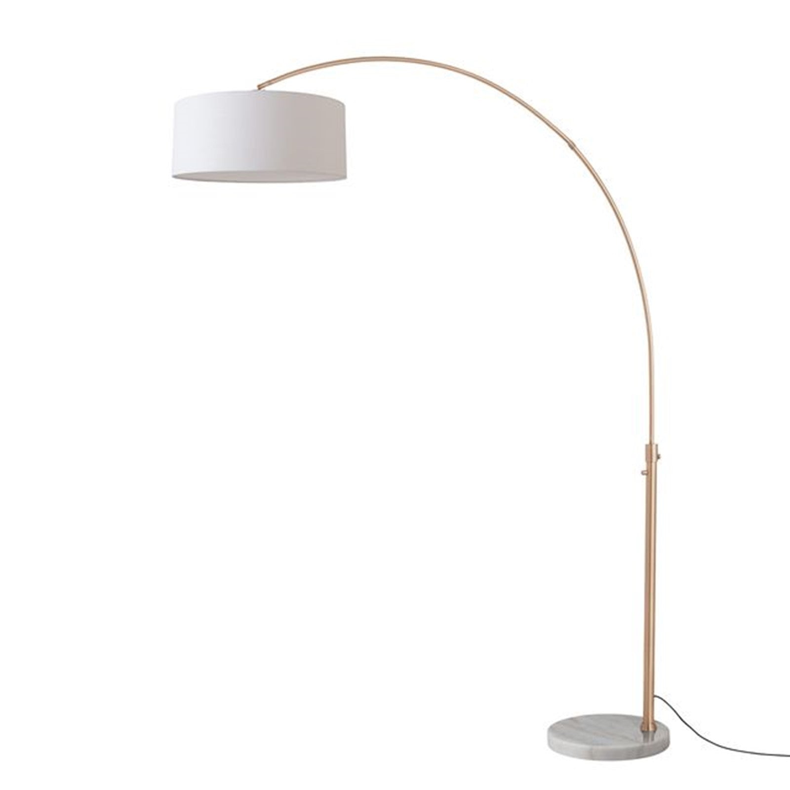 Nova California Float 92in 1-Light Arc Lamp | Modern Weathered Brass and White Linen Shade | Living Room & Reading | 68 x 18 x 92 in | Model 2110821WH
