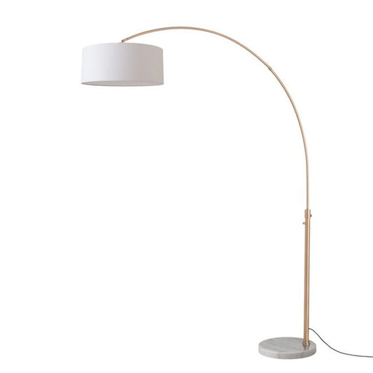 Nova California Float 92in 1-Light Arc Lamp | Modern Weathered Brass and White Linen Shade | Living Room & Reading | 68 x 18 x 92 in | Model 2110821WH