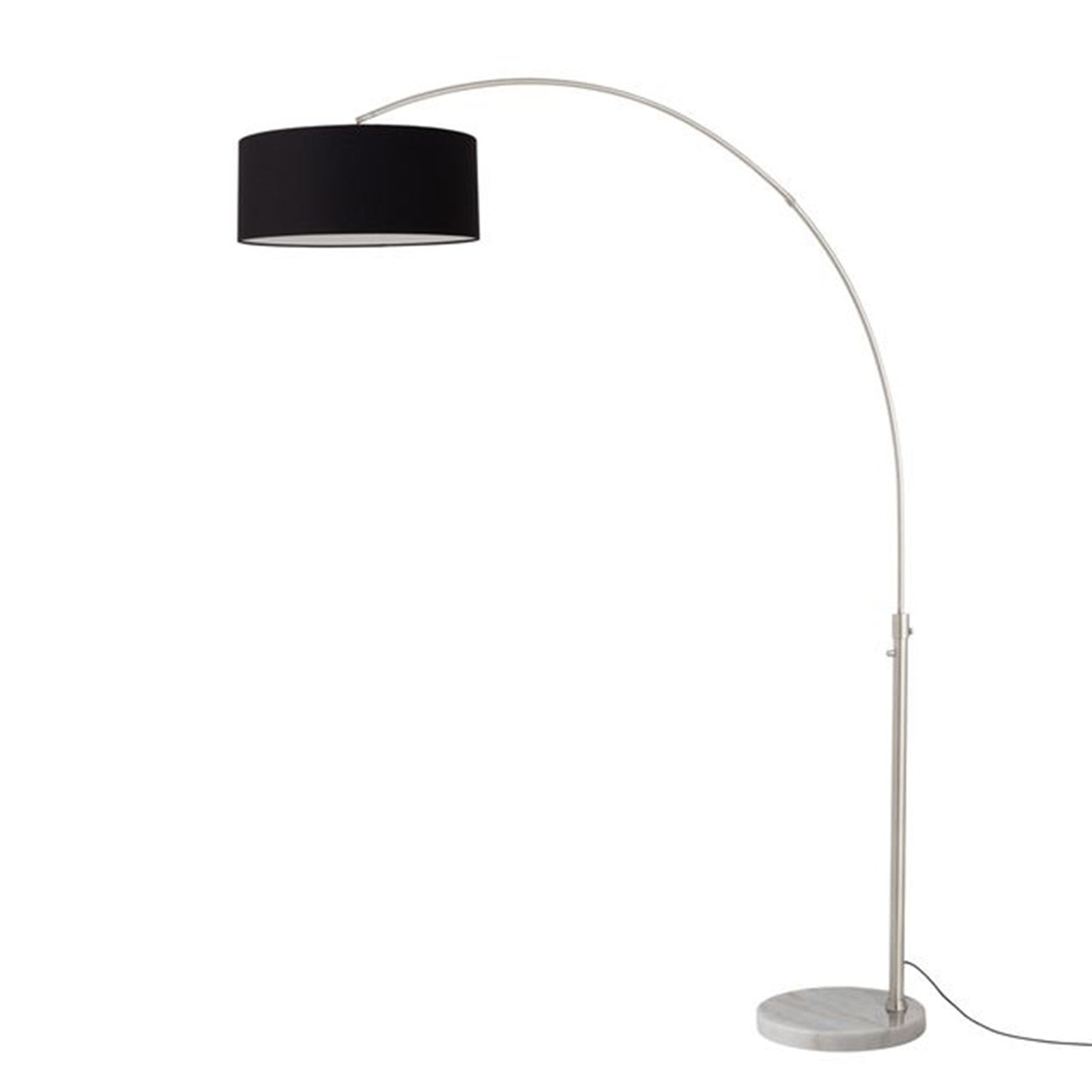 Nova California Float 92in 1-Light Arc Lamp | Modern Satin Nickel and Black Linen Shade | Living Room & Reading Nook | Model 2110822BK