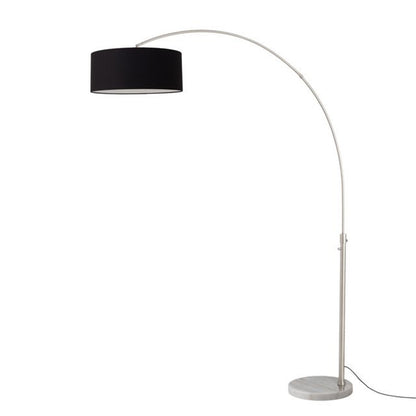 Nova California Float 92in 1-Light Arc Lamp | Modern Satin Nickel and Black Linen Shade | Living Room & Reading Nook | Model 2110822BK