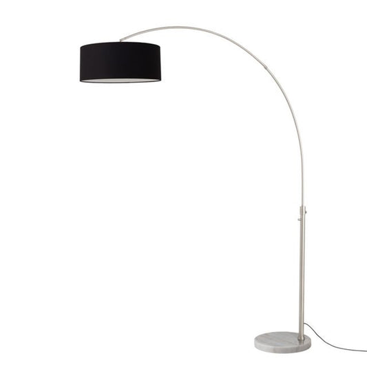 Nova California Float 92in 1-Light Arc Lamp | Modern Satin Nickel and Black Linen Shade | Living Room & Reading Nook | Model 2110822BK