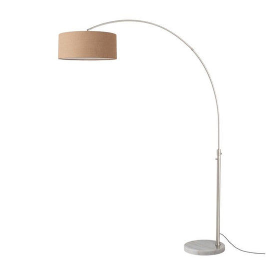 Nova California Float 92in 1-Light Arc Lamp | Satin Nickel and Burlap Linen | Living Room & Home Office | 68 x 18 x 92 in | Model 2110822BU