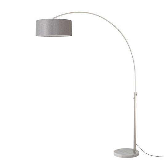 Nova California Float 92in 1-Light Arc Lamp | Modern Satin Nickel and Cashmere Gray Linen Shade | Living Room & Reading Nook | Model 2110822CG