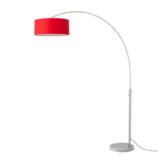 Nova California Float 92in 1-Light Arc Lamp | Modern Satin Nickel and Crimson Red Linen Shade | Living Room & Reading Nook | Model 2110822CR