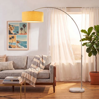 Nova California Float 92in 1-Light Arc Lamp | Satin Nickel and Mustard Linen | Living Room & Home Office | 68 x 18 x 92 in | Model 2110822MU