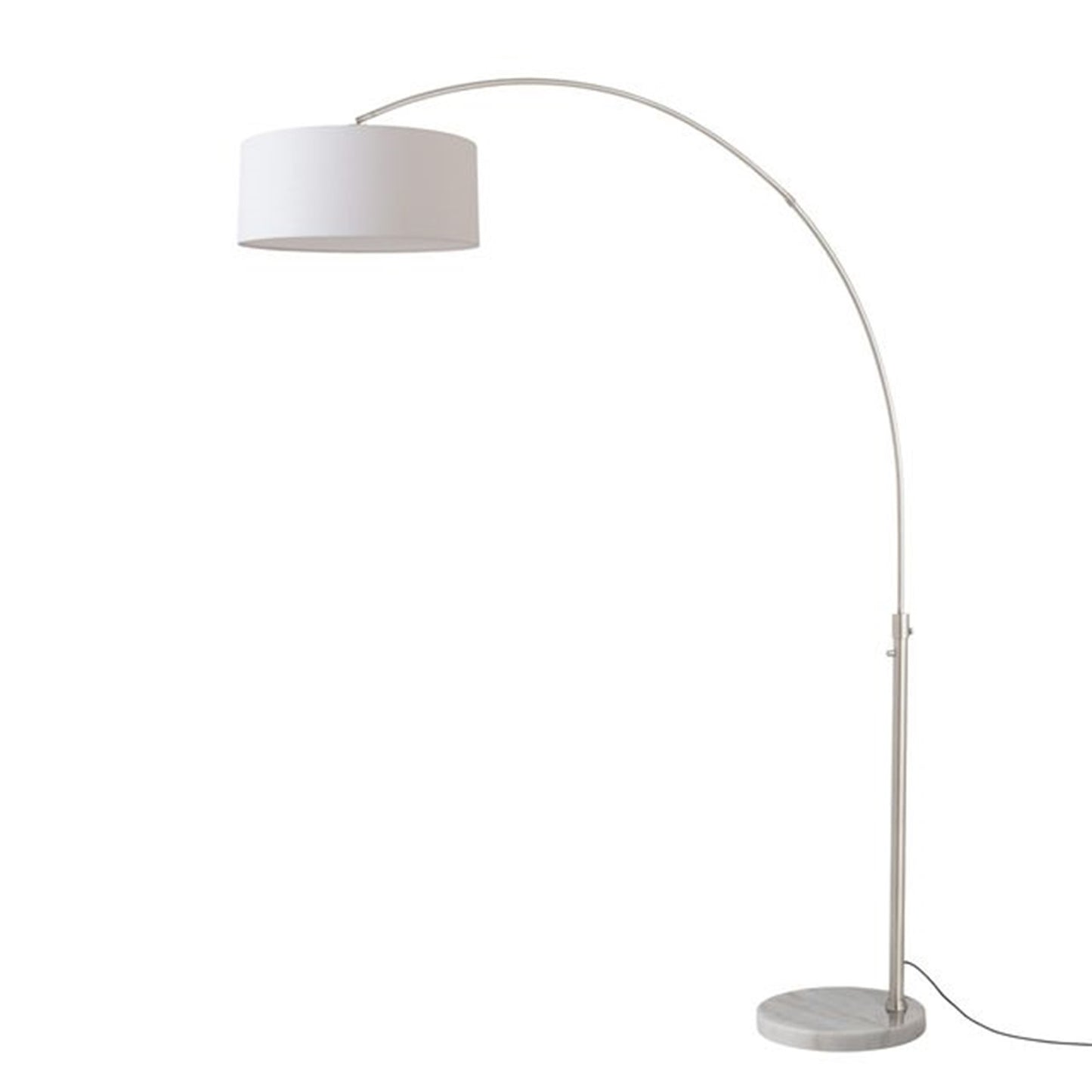 Nova California Float 92in 1-Light Arc Lamp | Modern Satin Nickel and White Linen Shade | Living Room & Reading Nook | Model 2110822WH