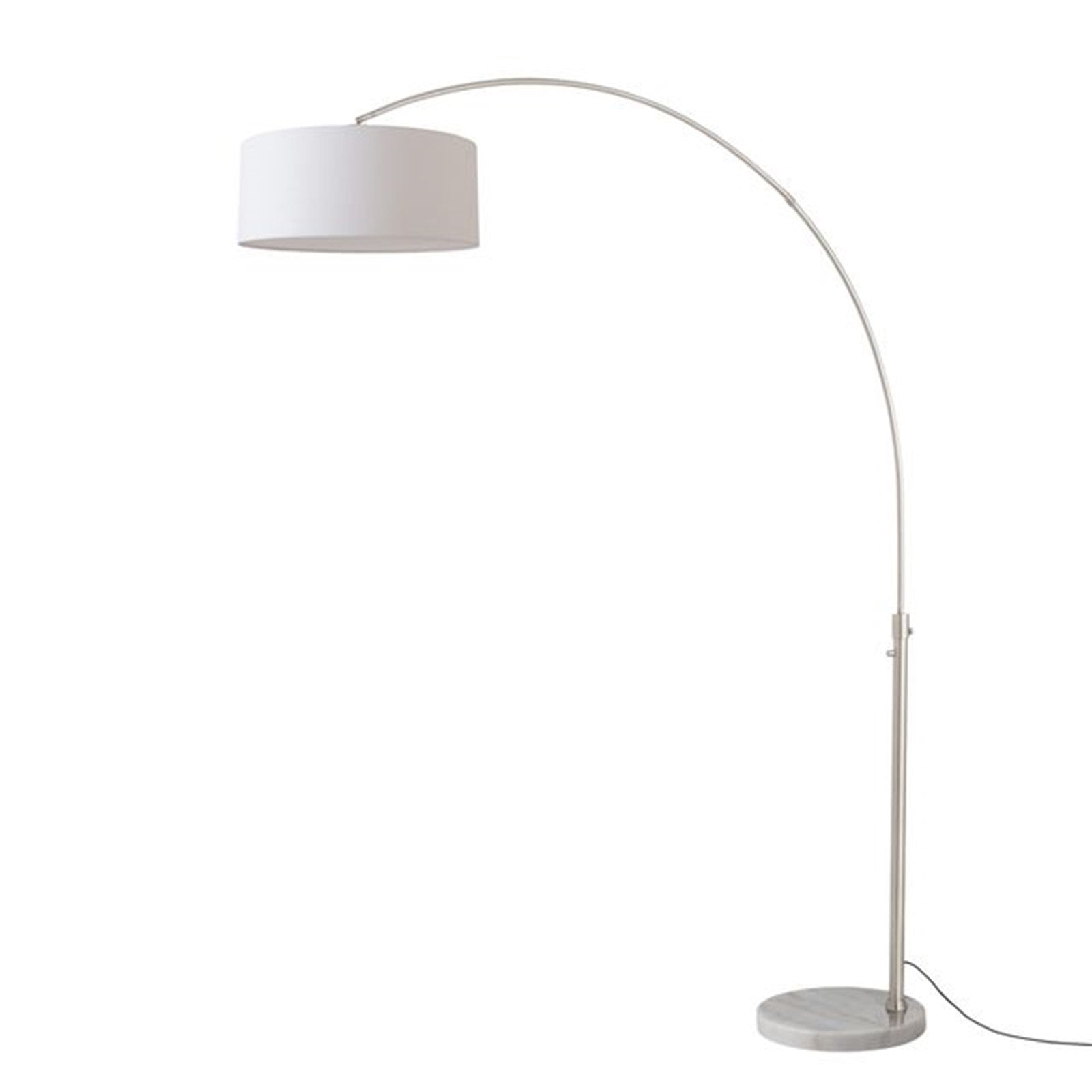Nova California Float 92in 1-Light Arc Lamp | Modern Satin Nickel and White Linen Shade | Living Room & Reading Nook | Model 2110822WH