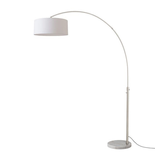 Nova California Float 92in 1-Light Arc Lamp | Modern Satin Nickel and White Linen Shade | Living Room & Reading Nook | Model 2110822WH
