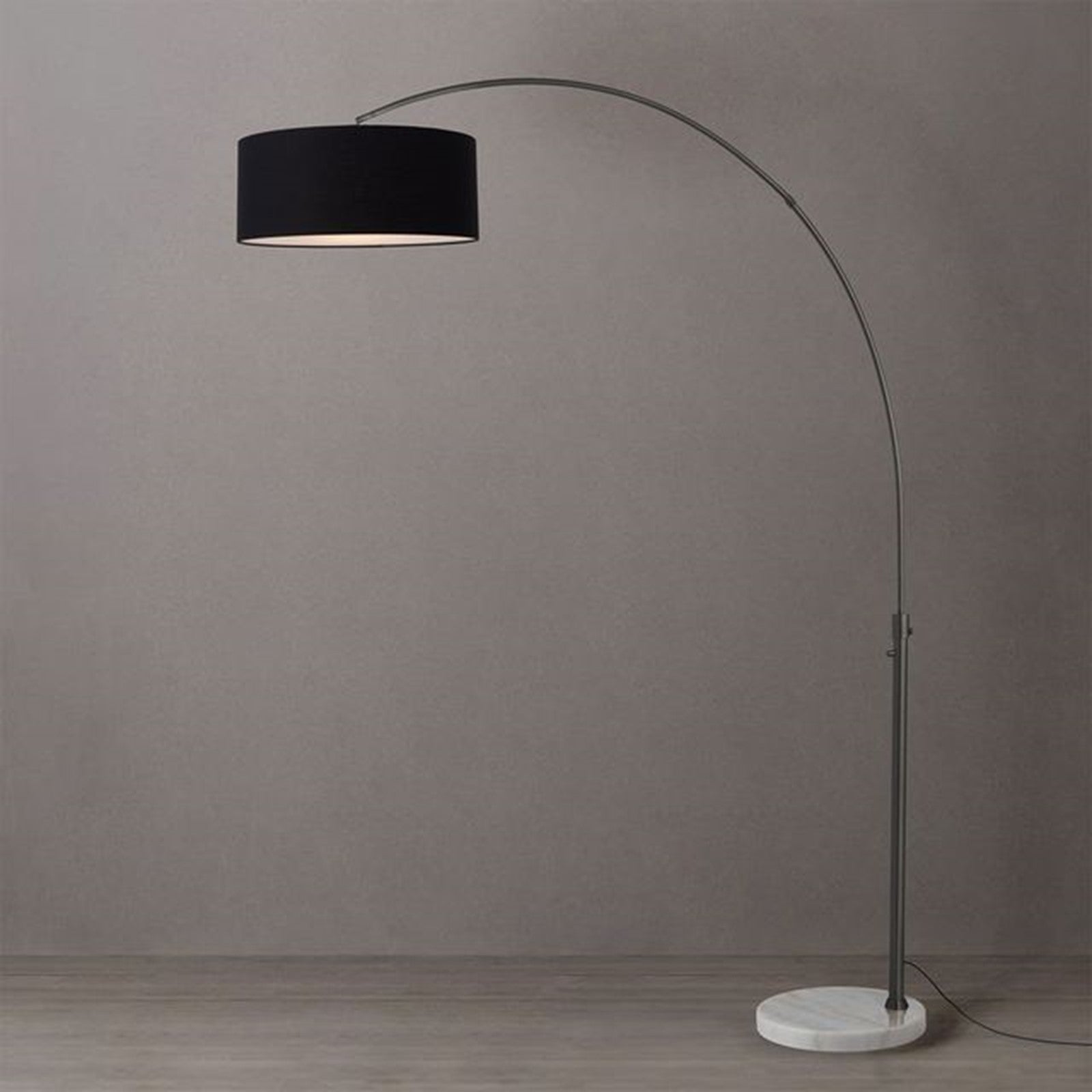 Nova California Float 92in 1-Light Arc Lamp | Modern Black Nickel and Black Linen Shade | Living Room & Bedroom | 68 x 18 x 92 in | Model 2110823BK