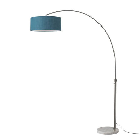 Nova California Float 92in 1-Light Arc Lamp | Industrial Black Nickel and Pool Blue Linen | Living Room & Reading Nook | Model 2110823BL