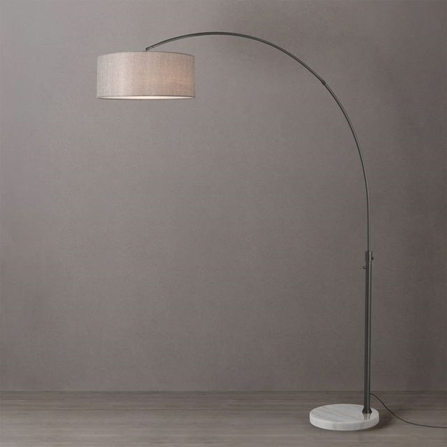 Nova California Float 92in 1-Light Arc Lamp | Modern Black Nickel and Cashmere Gray Linen Shade | Living Room & Bedroom | Model 2110823CG