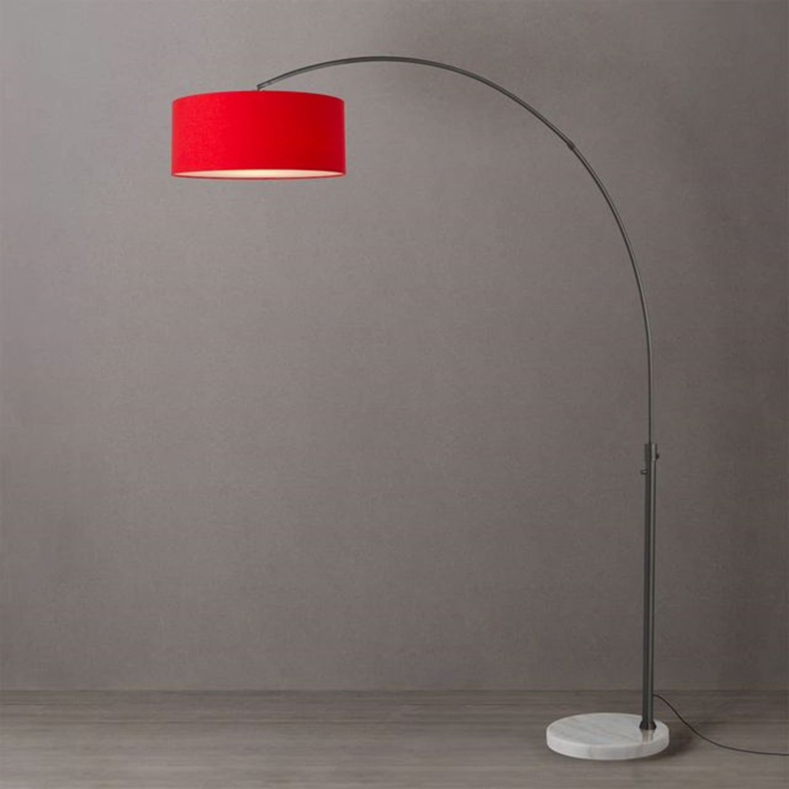 Nova California Float 92in 1-Light Arc Lamp | Modern Black Nickel and Crimson Red Linen Shade | Living Room & Bedroom | Model 2110823CR